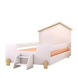 Cama Casinha Montessoriana Solteiro Escadinha Colchão Branco