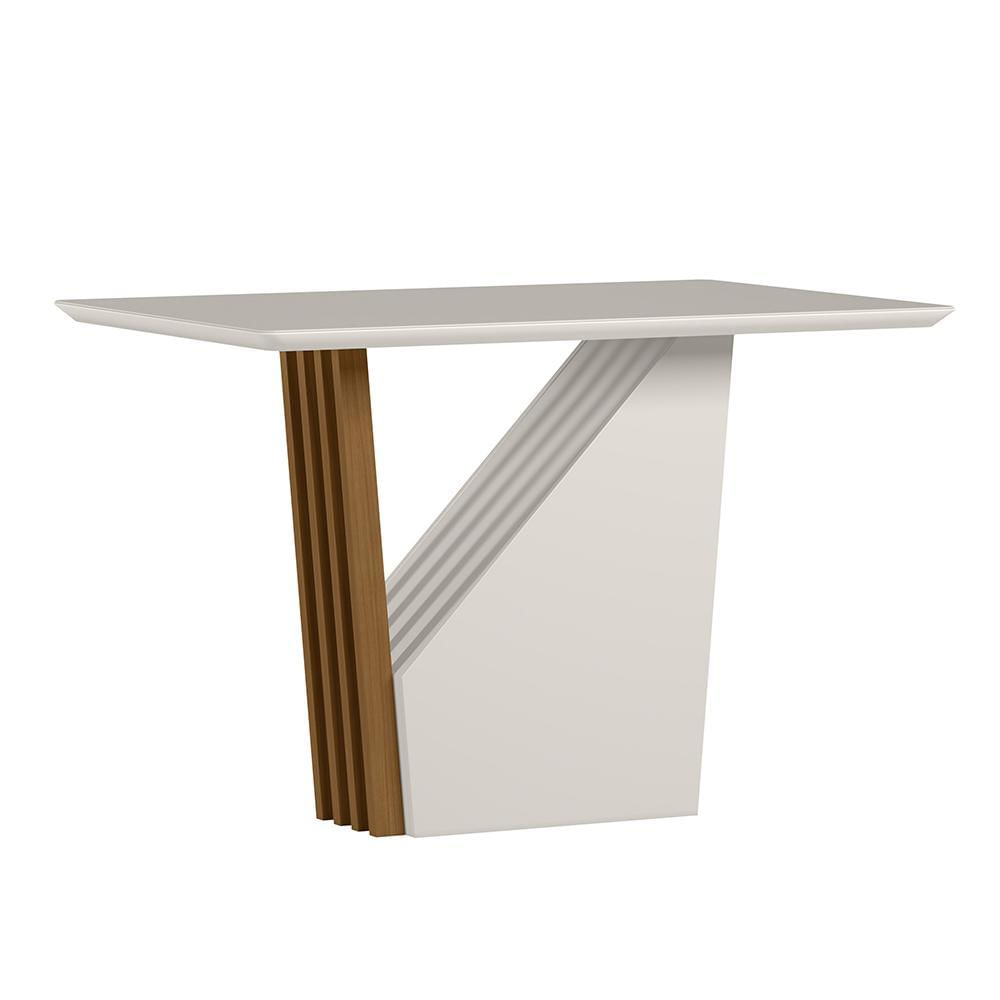 Mesa De Jantar Veneza 120x80 Ypê/off White Tampo Em Mdf Com Vidro - New Ceval