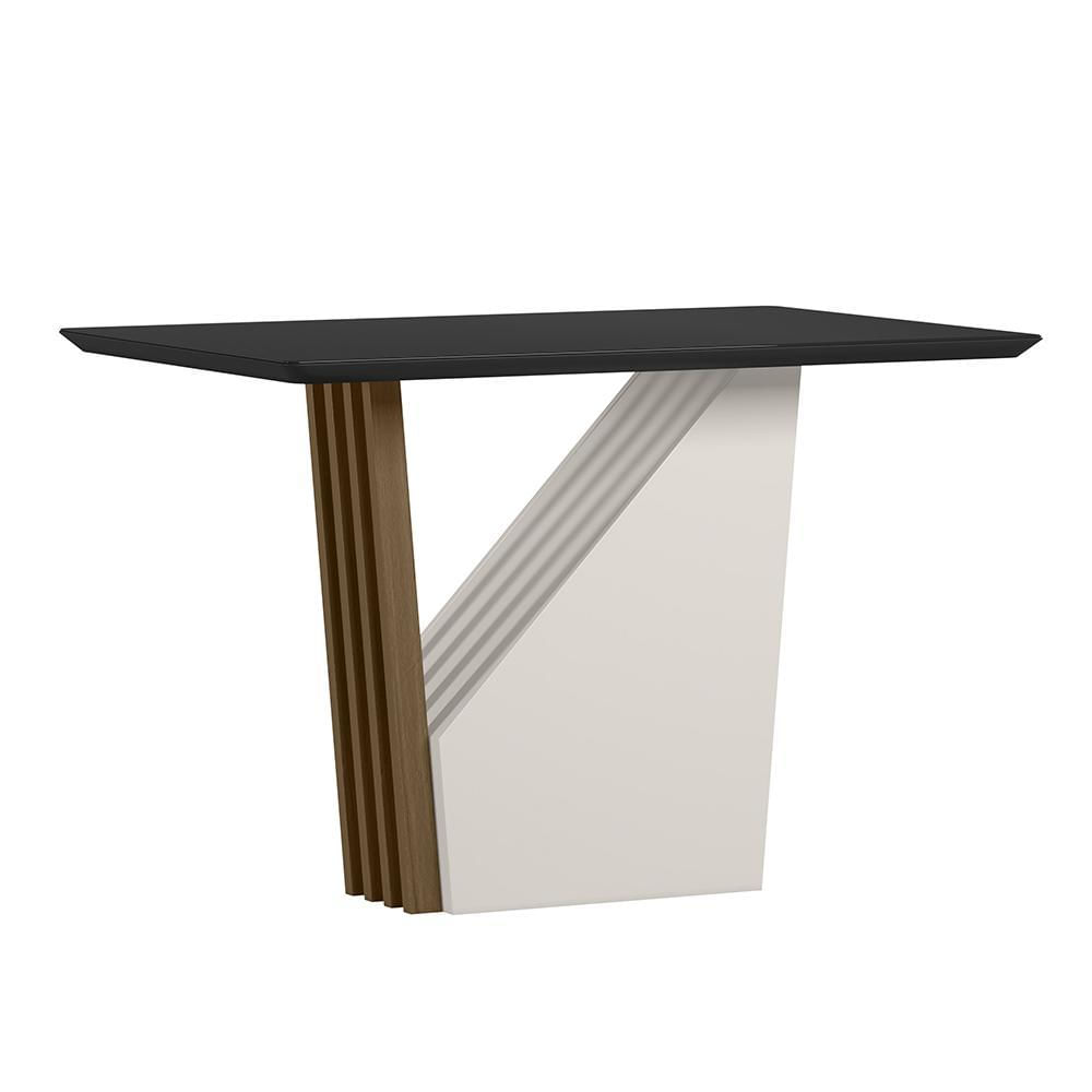 Mesa De Jantar Veneza 120x80 Imbuia/preto Tampo Em Mdf Com Vidro - New Ceval