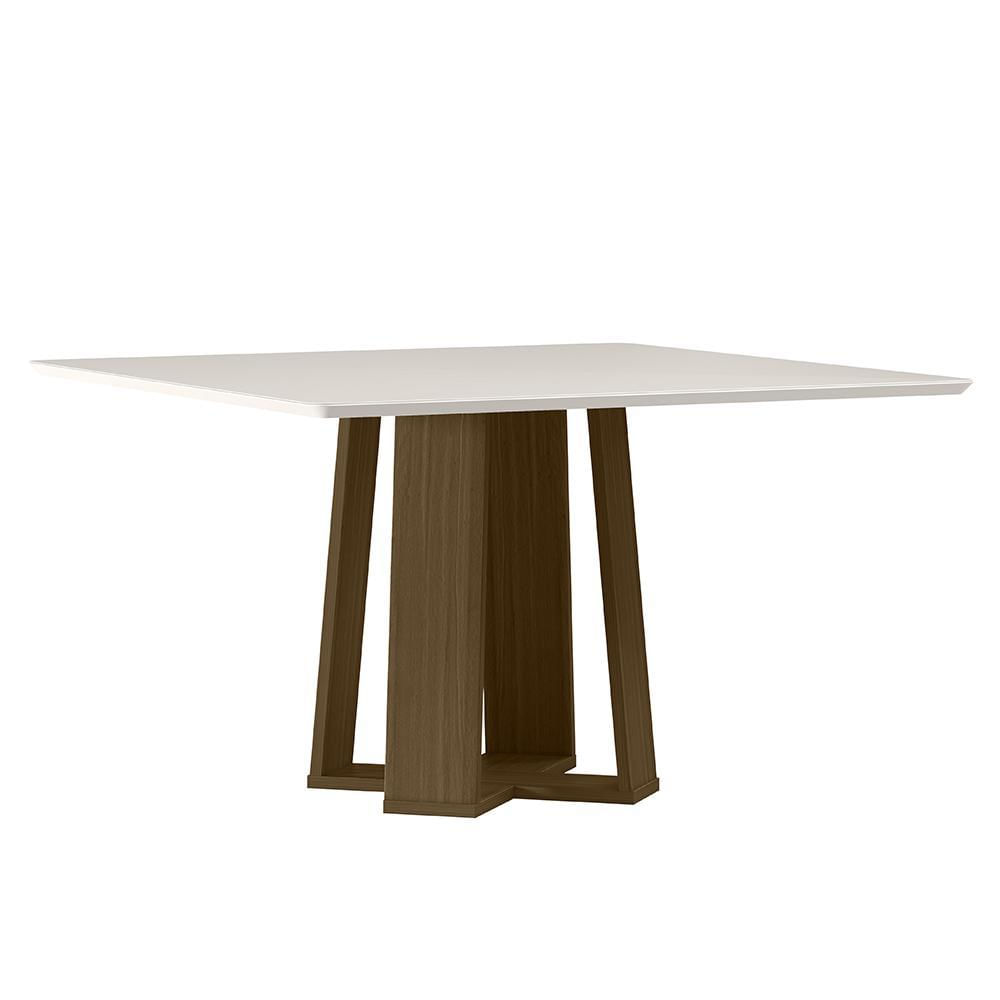 Mesa De Jantar Valencia 135x135 Imbuia/off White Tampo Em Mdf Com Vidro - New Ceval