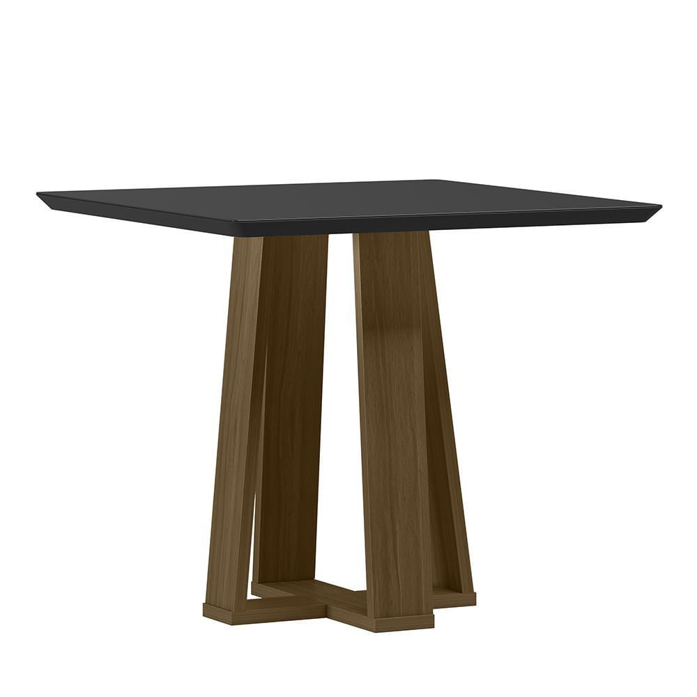 Mesa De Jantar Valencia 90x90 Imbuia/preto Tampo Em Mdf Com Vidro - New Ceval