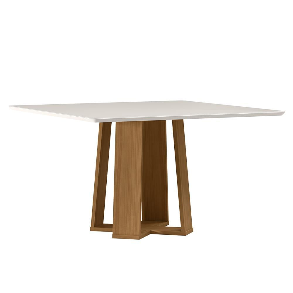 Mesa De Jantar Valencia 135x135 Ypê/off White Tampo Em Mdf Com Vidro - New Ceval