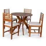 Conjunto Mesa De Jantar Marci 90cm E 4 Cadeiras Luna Estofada – Madeira Maciça Amadeirado/bege