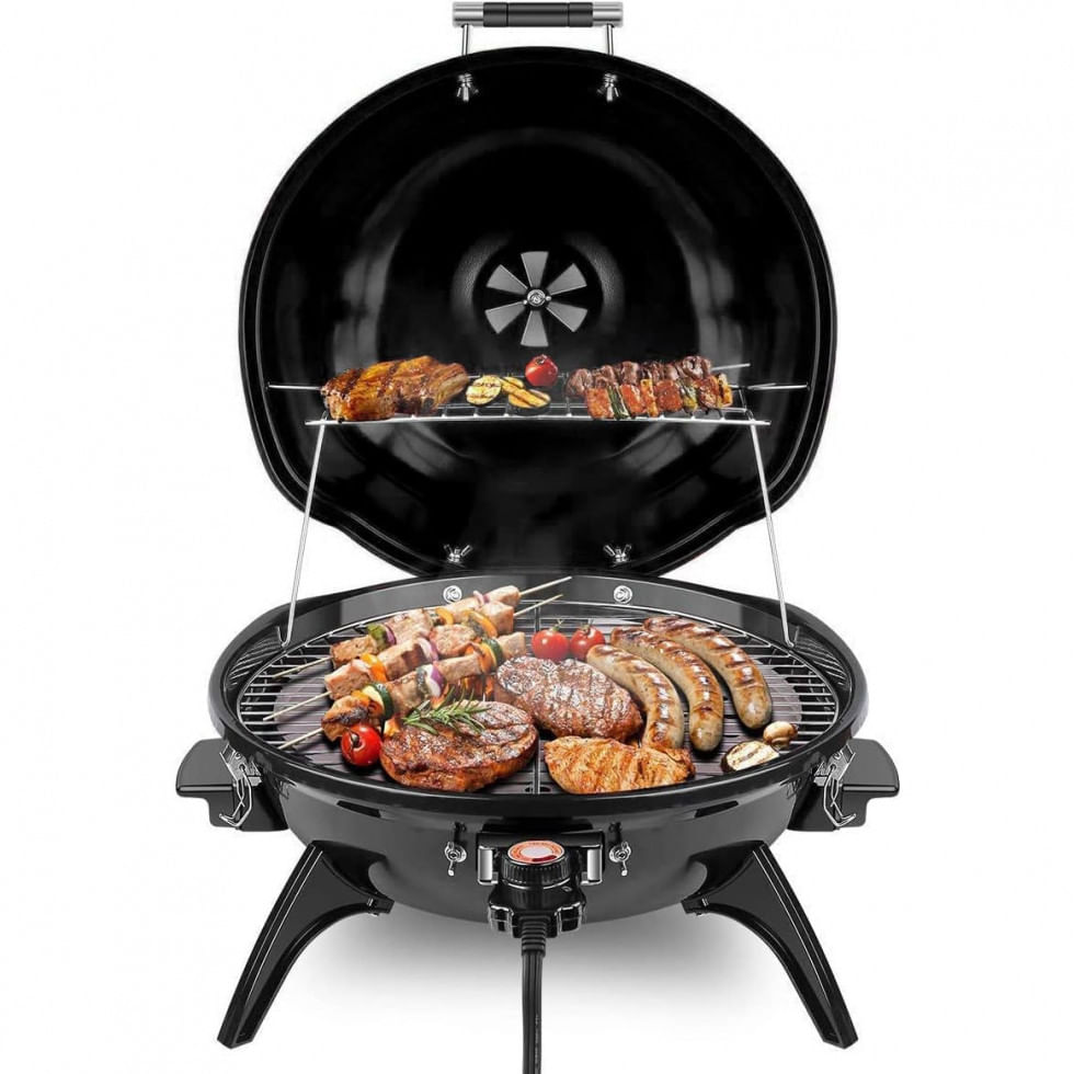 Churrasqueira Grill Eletrica Ate 15 Porcoes Com Grelha Removivel, 110v 1600w, Techwood, Preta