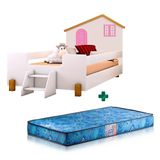 Cama Montessoriana Casinha Infantil Branco Rosa Belíssima Divaloto Com Colchão Gazin