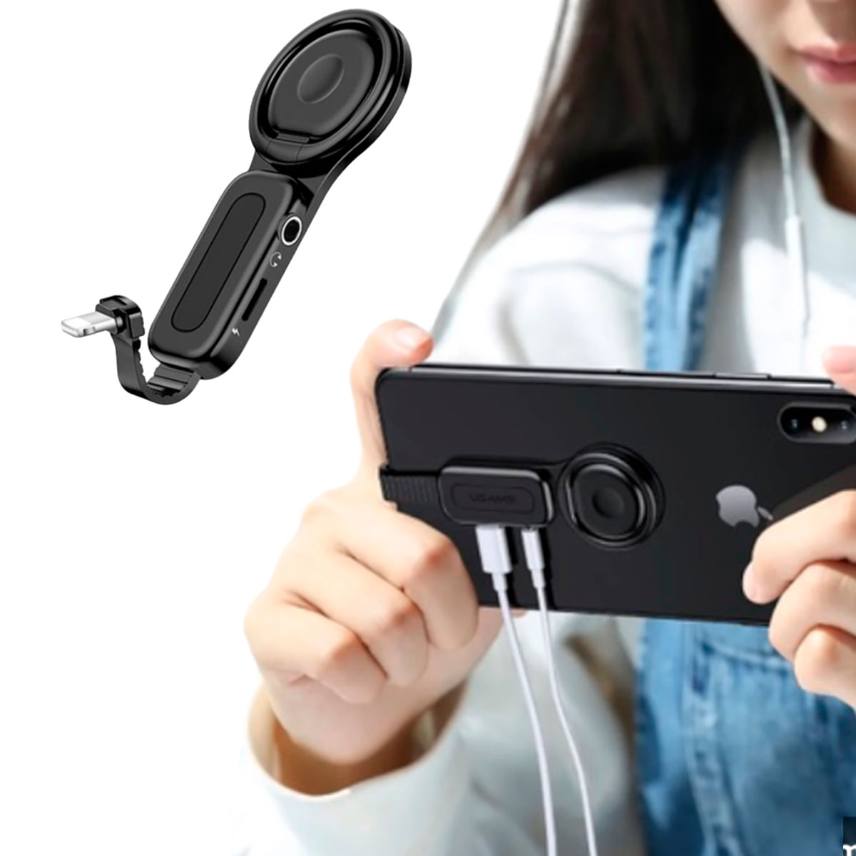 Adaptador Suporte Dedo Apoio Celular Gamer Pop Clip Socket Plug Lightning P2 Anel Compatível Iphone