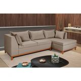 Sofá Malta Chaise Living 4 Lugares Império Pés Madeira Linho 201