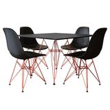 Mesa De Jantar Quadrada Preta 90cm Com 4 Cadeiras Eames Eiffel Preta Base De Ferro Cobre