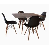 Mesa De Jantar Eames Eiffel Amendoa Quadrada 90cm Com 4 Cadeiras Pretas