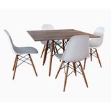 Mesa De Jantar Quadrada Amendoa Eames Eiffel 90cm Com 4 Cadeiras Brancas