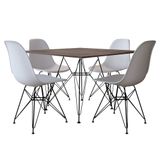 Mesa De Jantar Eames Eiffel 90cm Amendoa Quadrada Com 4 Cadeiras Brancas Base De Ferro Preto