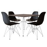 Mesa De Jantar Eames Eiffel Amendoa 90cm Quadrada Com 4 Cadeiras Pretas Base Ferro Branco