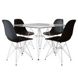 Mesa De Jantar Vidro Com 4 Cadeiras Pretas Eames Eiffel Quadrada 90cm Base Ferro Branco