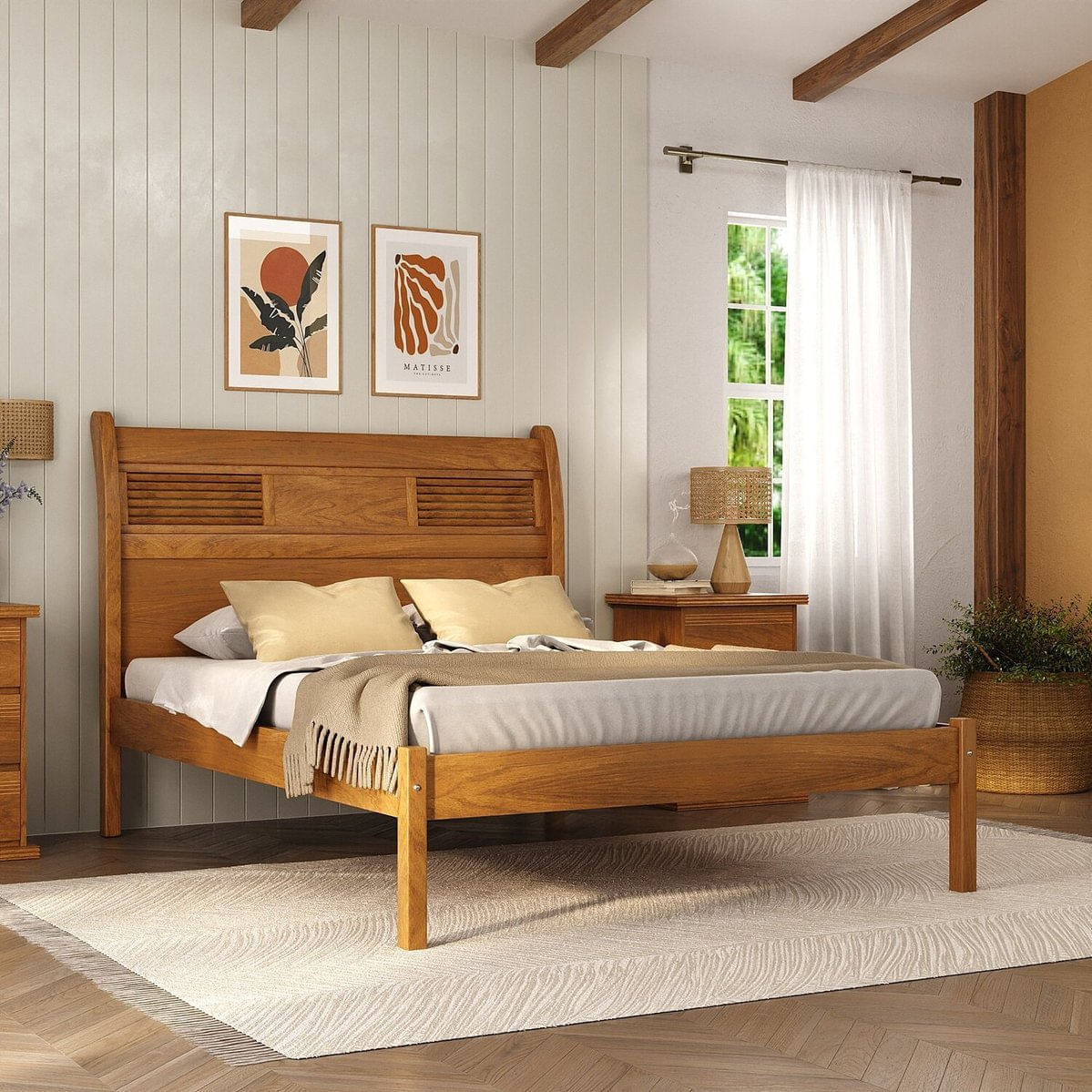 Cama King 100% Madeira Maciça Veneziana Mogno Mel