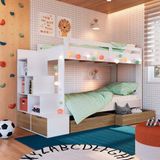 Beliche Infantil Solteiro Com Escada E Gavetões Branco Aveiro Oak Stoney Completa Móveis