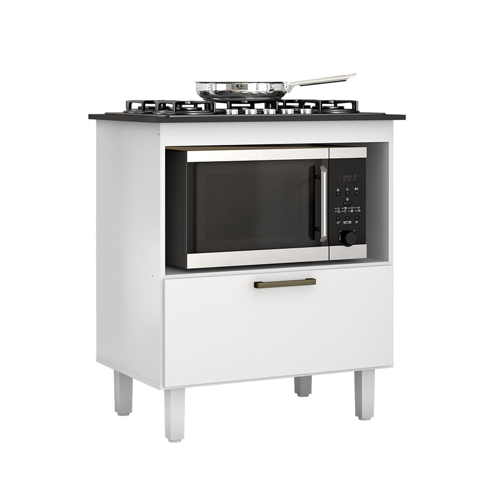 Balcão Para Fogão Cooktop 5 Bocas E Espaço Para Forno Elétrico Zanzini Itália Cor Branco Lacca 1 Porta