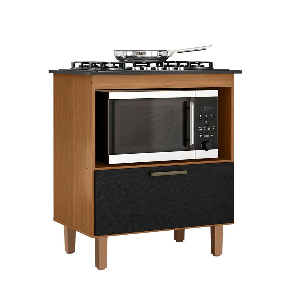 Balcão Para Fogão Cooktop 5 Bocas E Espaço Para Forno Elétrico Zanzini Itália Cor Cinamomo/preto Catedral 1 Porta