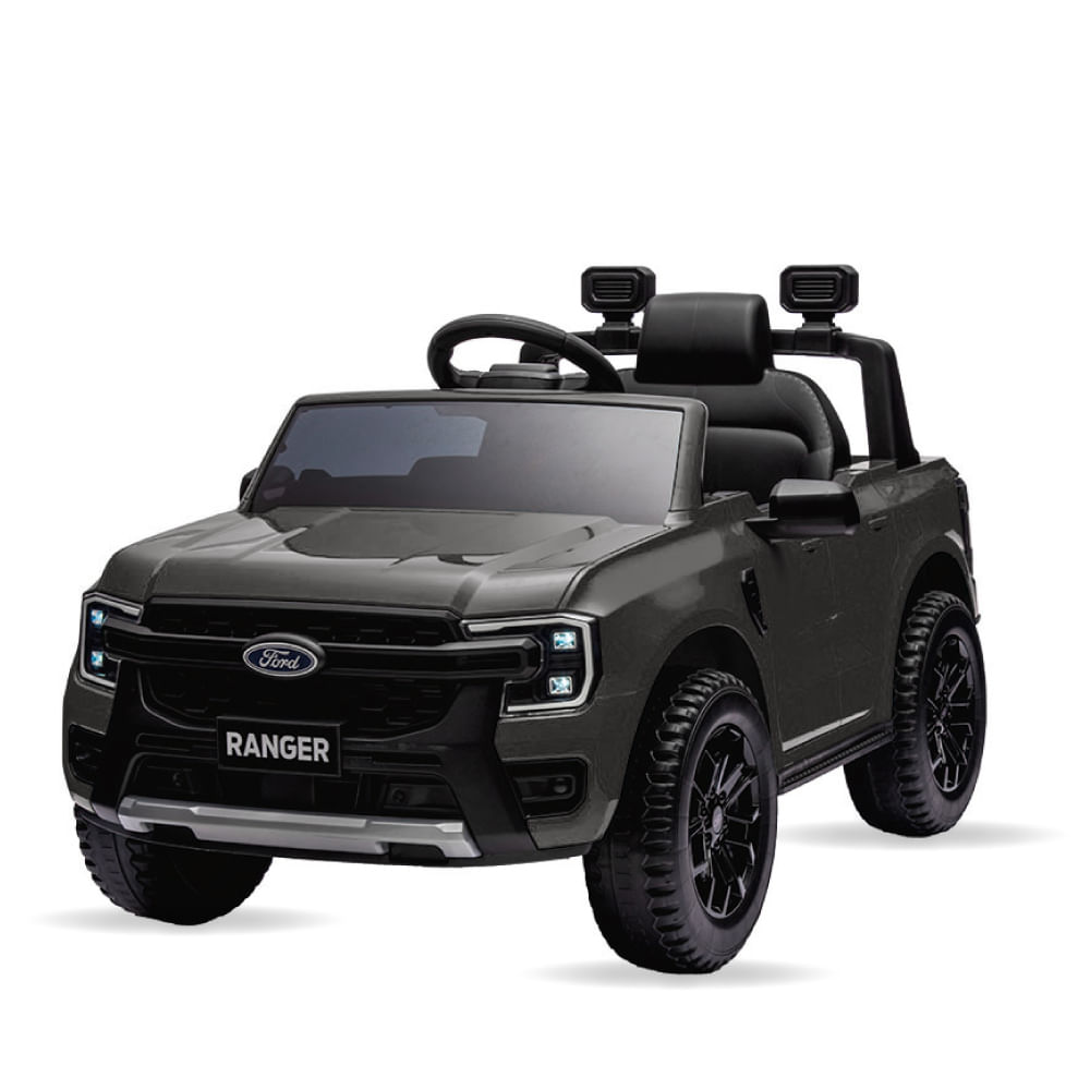 Carro Elétrico Infantil Ford Ranger Cinza 12v Com Controle Remoto Luz De Led E Volante Com Sons De Corrida Zippy Toys