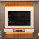 Painel Para Tv 75 Pol Canelado Extensível Piso Ao Teto D04 Off White/freijo - Mpozenato