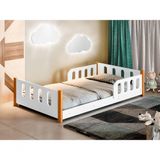 Cama Montessoriana Infantil Com Grade De Proteção Camila Branco Com 2 Luminárias E Colchão Divaloto