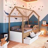 Cama Infantil Casinha Com 2 Gavetas Solteiro Aveiro Oak Branco Sonho Completa Móveis