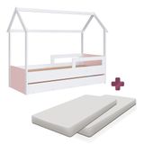 Cama Infantil Casinha Auxiliar 2 Colchões Branco Rosa