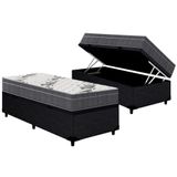 Cama Box Baú Solteiro: Colchão Anatômico D33 - Ep Airtech 100 + Base Crc Courano Black