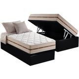 Cama Box Baú Solteiro: Colchão Molas Ensacadas Classic + Base Crc Suede Black(88x188)