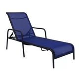 Espreguiçadeira Modelo Sling Em Tela E Alumínio Preto/azul