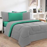 Kit Edredom Malha 100% Algodão Gran Moratta 2 Peças Solteiro - Cinza-verde Jade