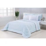 Kit Edredom 100% Algodão Percal 150 Fios Dupla Solteiro Gran Moratta + Jogo De Cama 5 Peças Verde-branco