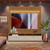 Rack Para Sala Com Painel 75 Polegadas Com Led Nature Off White Ouro Preto Shop Jm