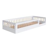 Cama Montessoriana Solteiro Com Grade De Proteção Branco
