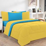 Kit Edredom Malha 100% Algodão Gran Moratta 2 Peças Solteiro - Amarelo-azul Turquesa
