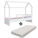 Cama Casinha Montessoriana Colchão Solteiro Branco