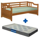 Sofá Cama Madeira Maciça Solteiro Imbuia Shop Jm Com Colchão Probel Guarda Costas