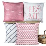 Kit 4 Capas De Almofadas Decorativa Home Rosa