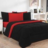 Kit Edredom Malha 100% Algodão Gran Moratta 3 Peças Casal - Preto-vermelho