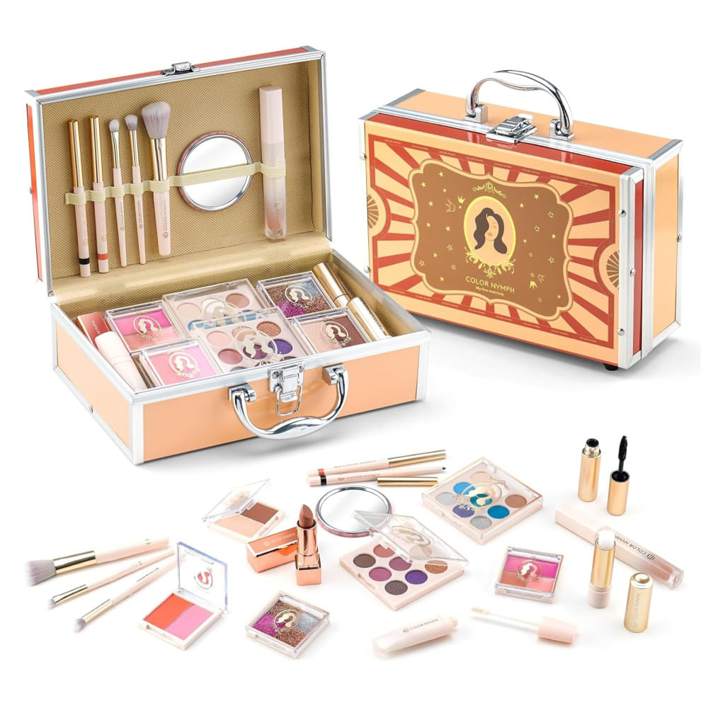 Kit De Maquiagem Infantil Com 41 Peças E Estojo Para Adolescentes De 12 A 16 Anos, Color Nymph Retrô, Vermelho