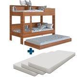 Beliche Solteiro Com Cama Auxiliar 3 Colchões E Estante Nogal Sunset Shop Jm