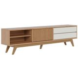Rack Para Sala Bancada De Tv 75 Pol 200cm Itália C05 Freijó Off White Matte Mpozenato