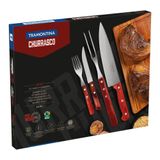 Kit Para Churrasco Tramontina Em Aço Inox Com Cabo Vermelho Polywood 14 Peças