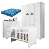 Quarto Infantil Berço Doce Sonho Com Cômoda E Guarda Roupa Infantil Ane E Colchão Cor Branco