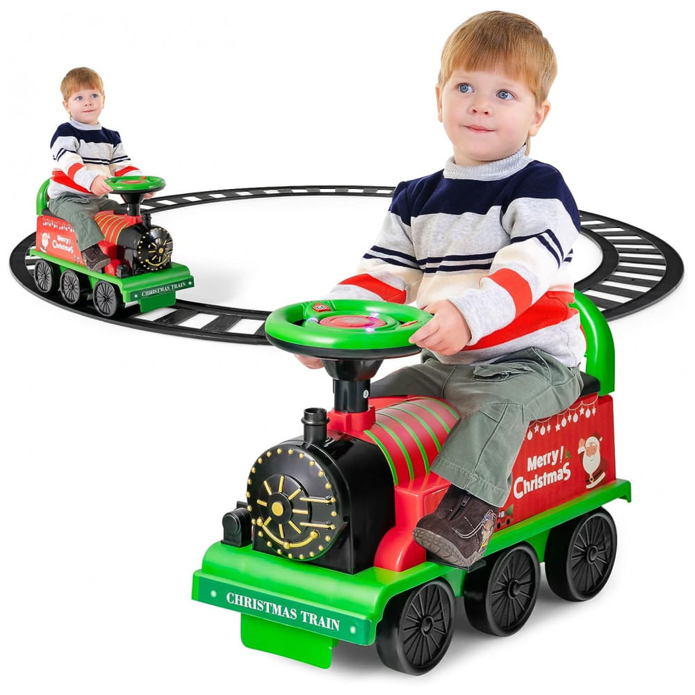 Trem Elétrico Infantil A Bateria 6v Com Trilhos, Assento, Luzes E Encosto, Suporta 24 Kg, Costzon, Verde