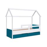 Cama Infantil Com 2 Gavetas Solteiro Casinha Branco Azul Secreto Carrossel Shop Jm