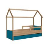 Cama Infantil Com 2 Gavetas Solteiro Casinha Aveiro Oak Azul Secreto Carrossel Shop Jm