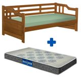 Sofá Cama Madeira Maciça Solteiro Castanho Shop Jm Com Colchão Probel Guarda Costas