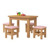 Mesinha Infantil Madeira Maciça 88x54 Com 4 Banquetas Nogueira Com Estofado Rosa Puzao Shop Jm