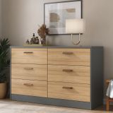 Cômoda Divino 6 Gavetas 100% Mdf Moderno Cinza/olmo