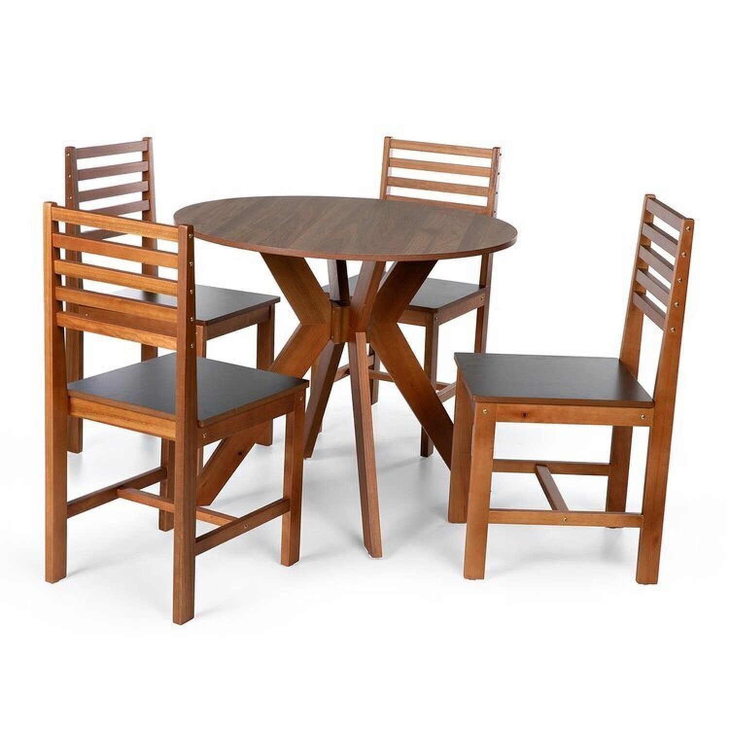 Conjunto Mesa De Jantar Marci 90cm E 4 Cadeiras Luna Assento Mdf – Madeira Maciça Amadeirado/preto